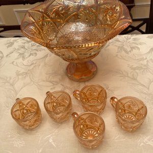 Pink Depression Glass Pedestal Punch Bowl, 5 cups